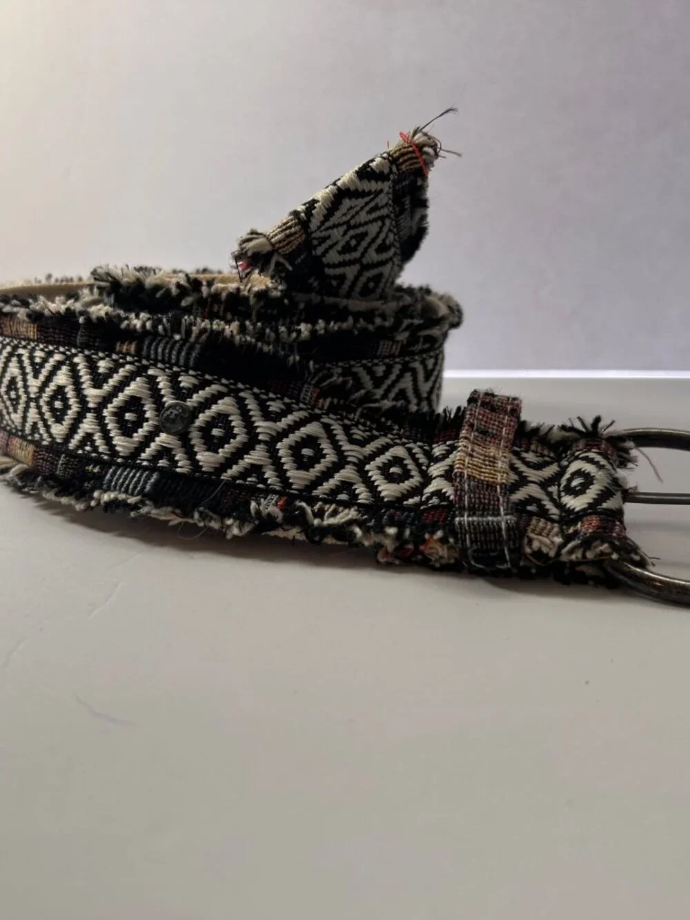 Boho Tapestry Belt with Fringe, Grommets, and a Ring Buckle Size 7 (Adjustable)